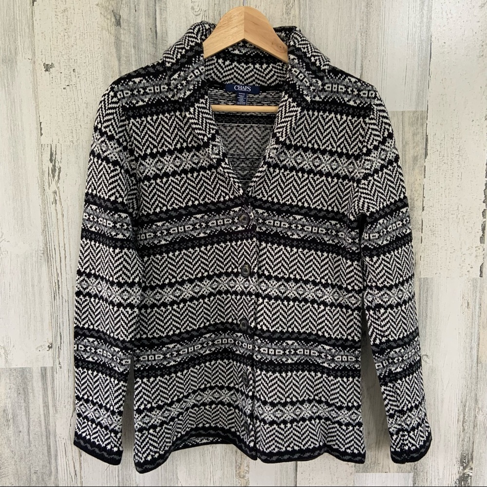 CHAPS Black White Grey Cardigan Sweater Size S